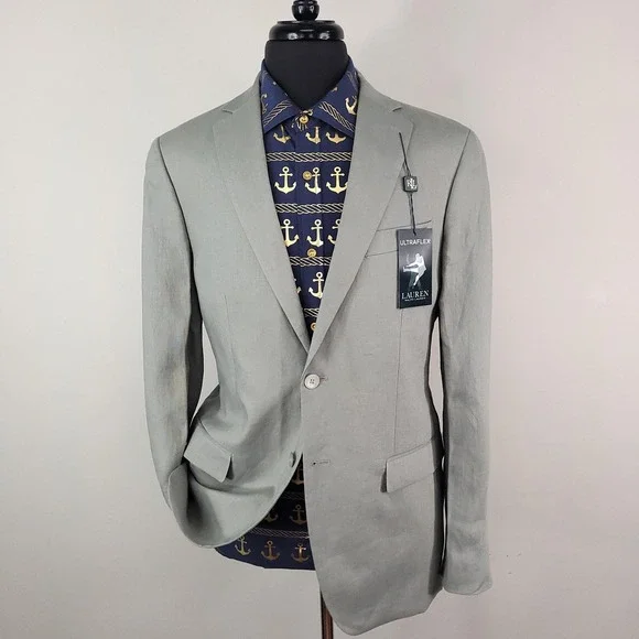 Lauren Ralph Lauren Blazer Mens 40L Ultraflex Linen Lassiter New Jacket - Picture 1 of 16